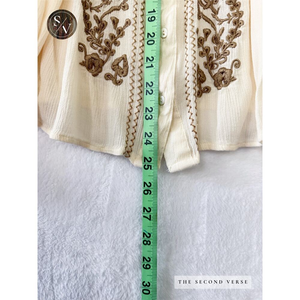 Karen Kane Long Sleeve Embroidery Crinkle Gauze Boho Top Cream Size Medium - Picture 10 of 13